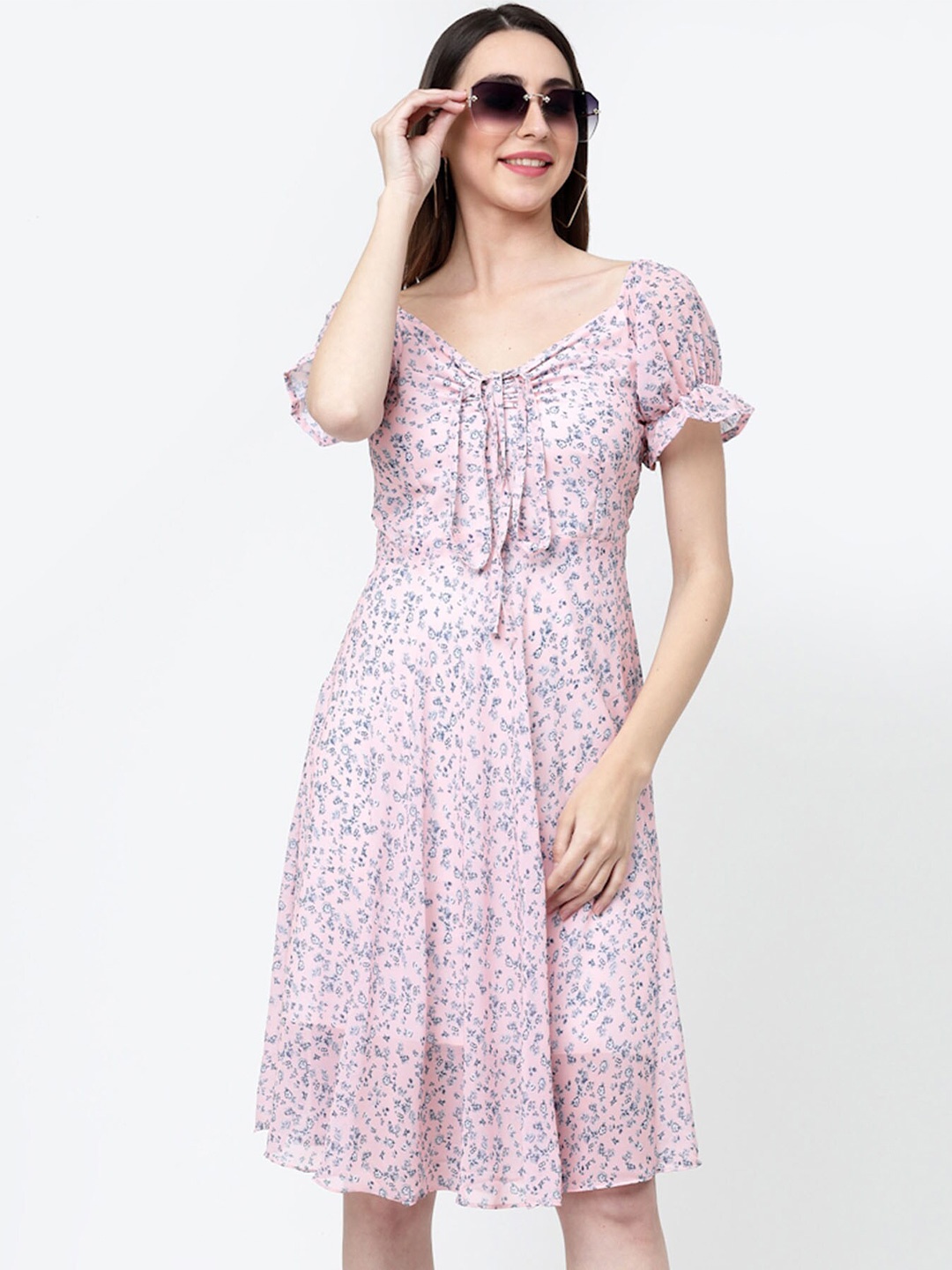 

MISS AYSE Women Floral Printed Fit & Flare Dress, Pink