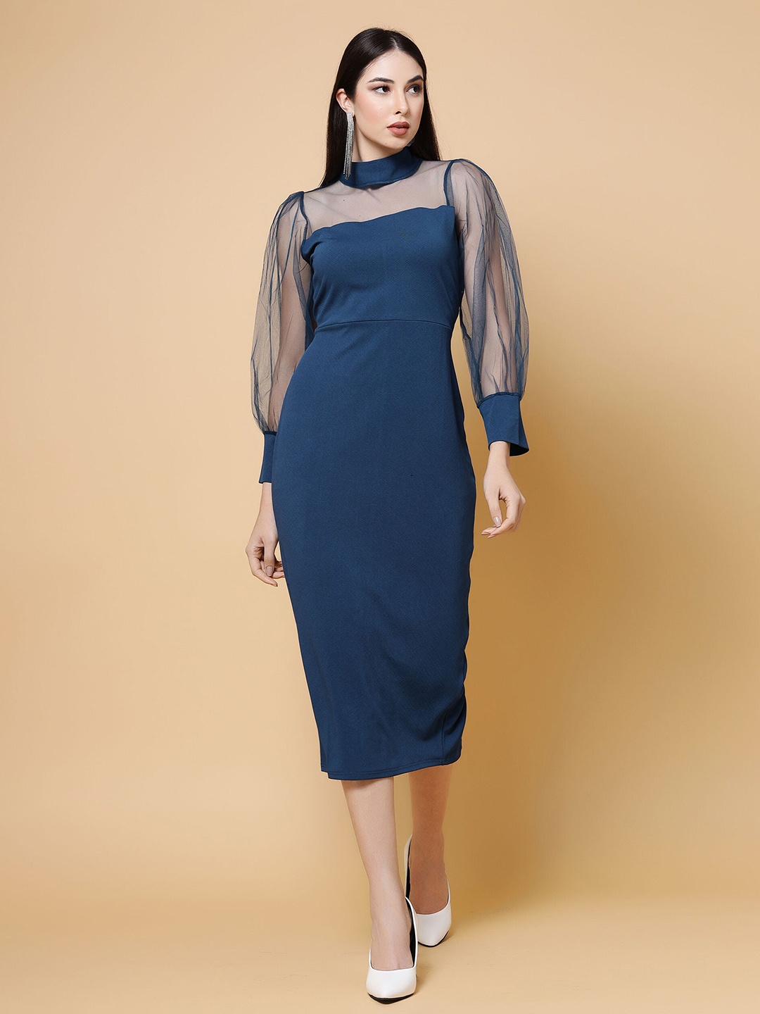 

MISS AYSE Solid Sheath Midi Dress, Blue