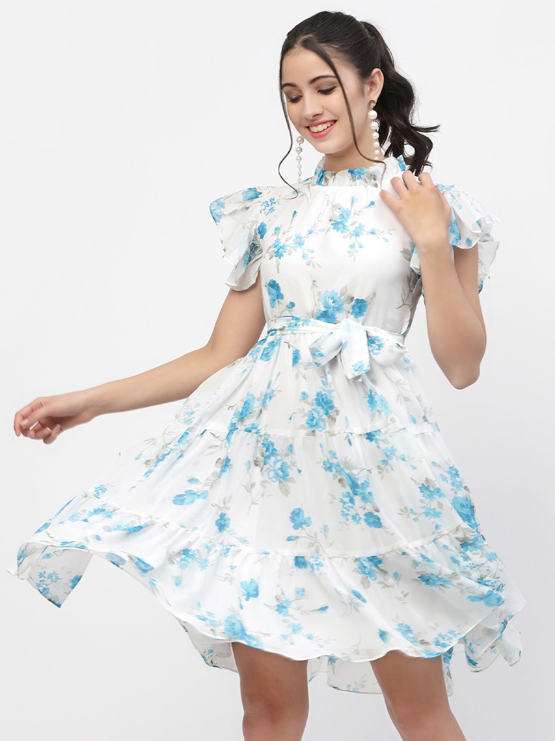 

MISS AYSE Floral Printed Fit & Flare Dress, Blue
