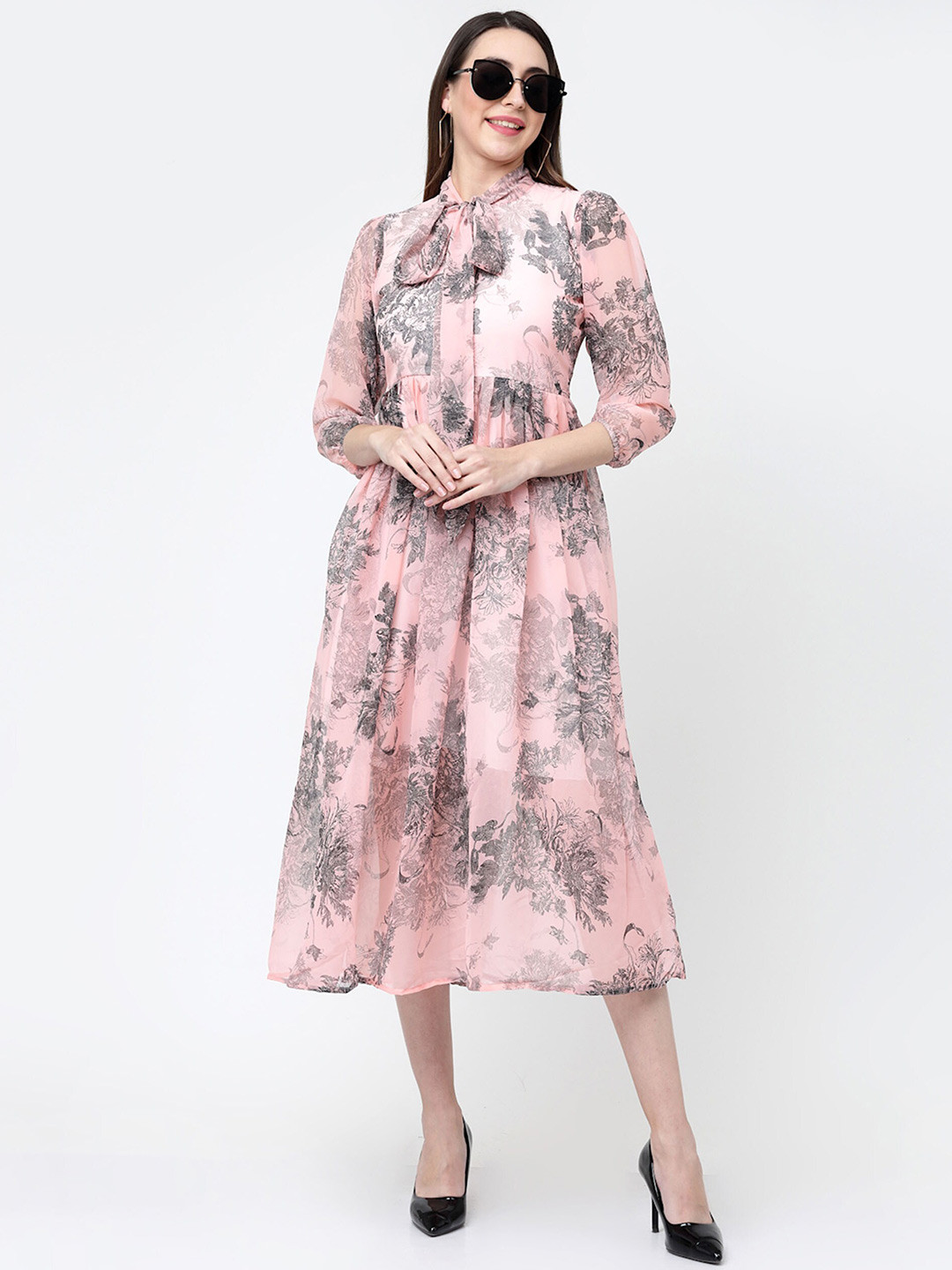 

MISS AYSE Floral Print Georgette Fit & Flare Midi Dress, Pink
