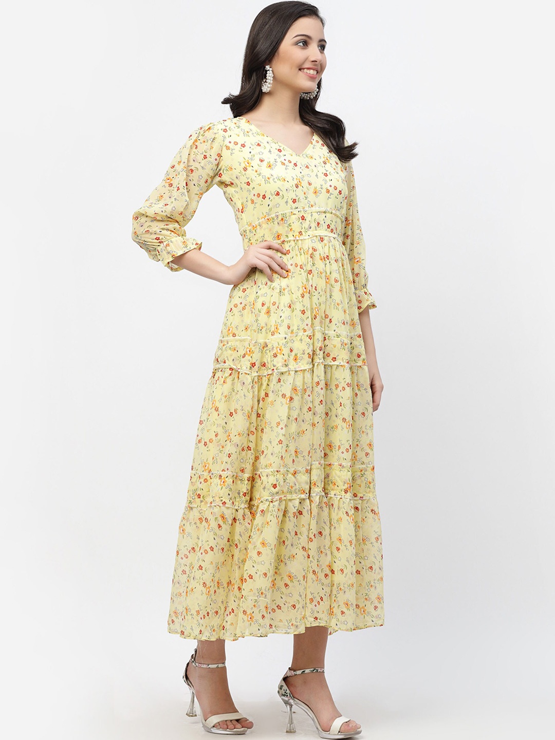 

MISS AYSE Floral Printed Fit & Flare Maxi Dress, Yellow