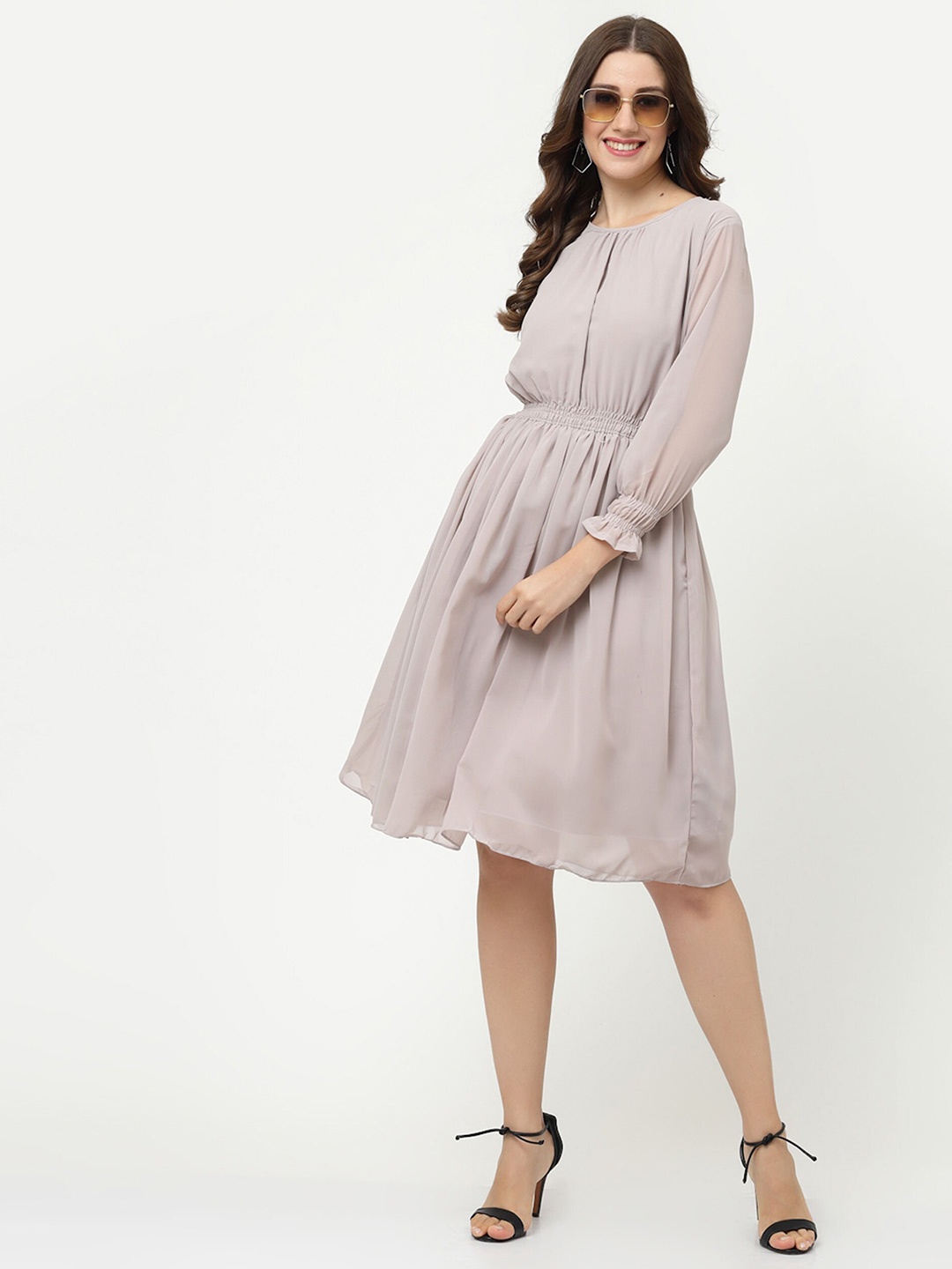 

MISS AYSE Solid Fit & Flare Dress, Grey