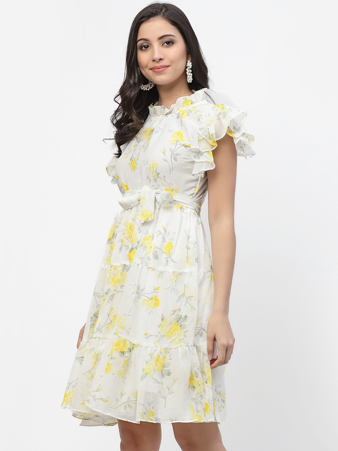 

MISS AYSE Floral Printed Fit & Flare Dress, Yellow