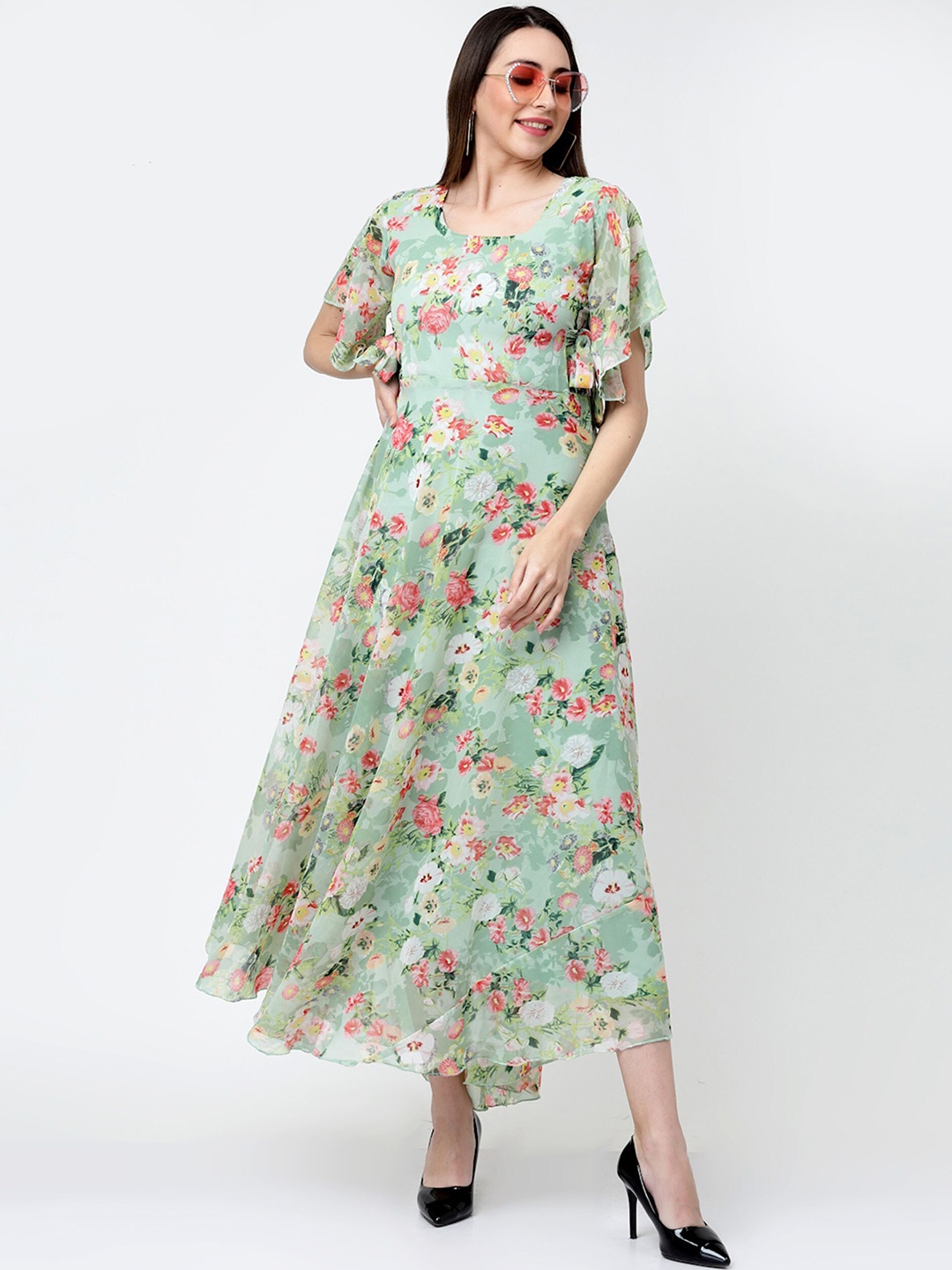 

MISS AYSE Floral Printed Flutter Sleeve Maxi Dress, Green