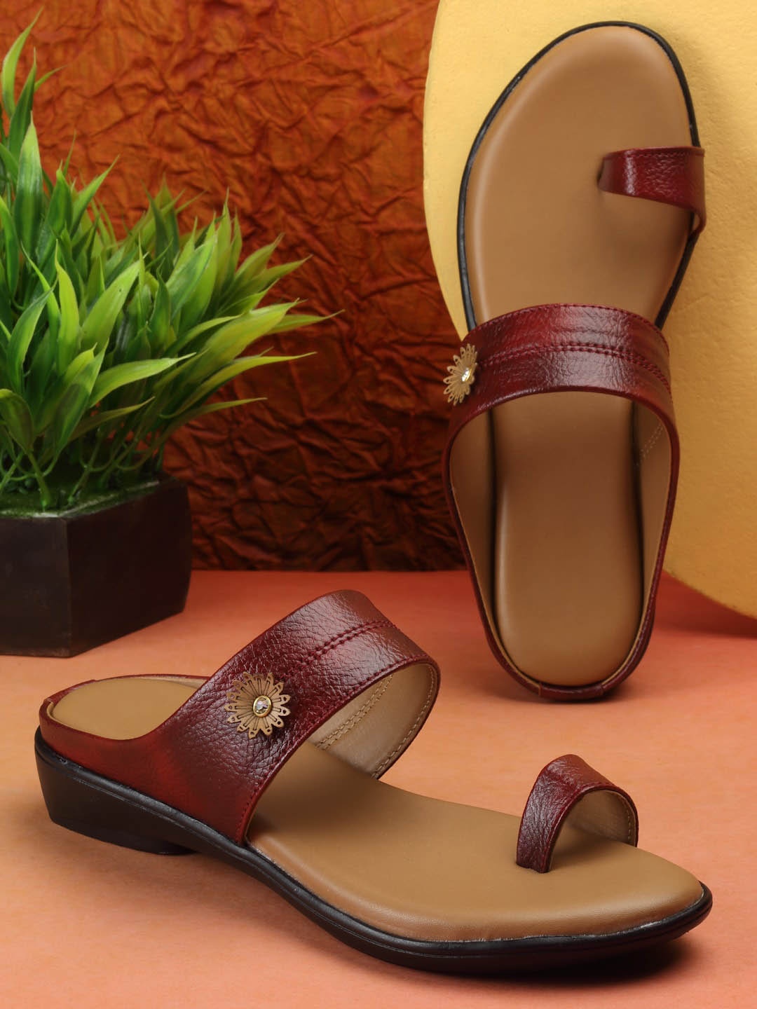 

DEAS Embellished Leather One Toe Flats, Red