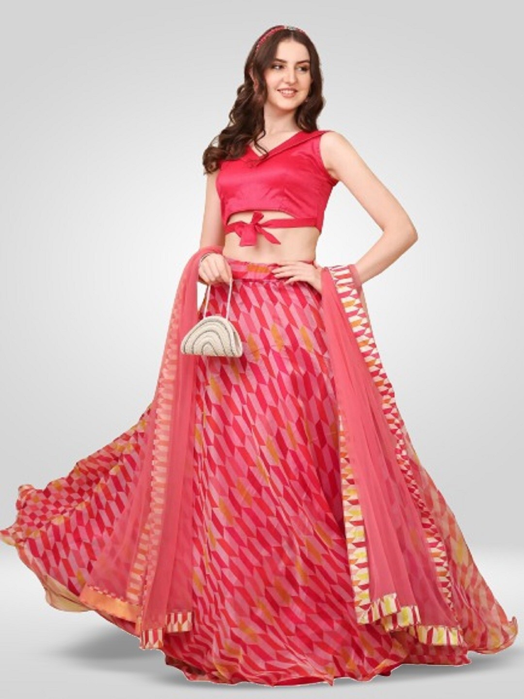 

BAESD Semi-Stitched Organza Lehenga & Unstitched Blouse With Dupatta, Pink