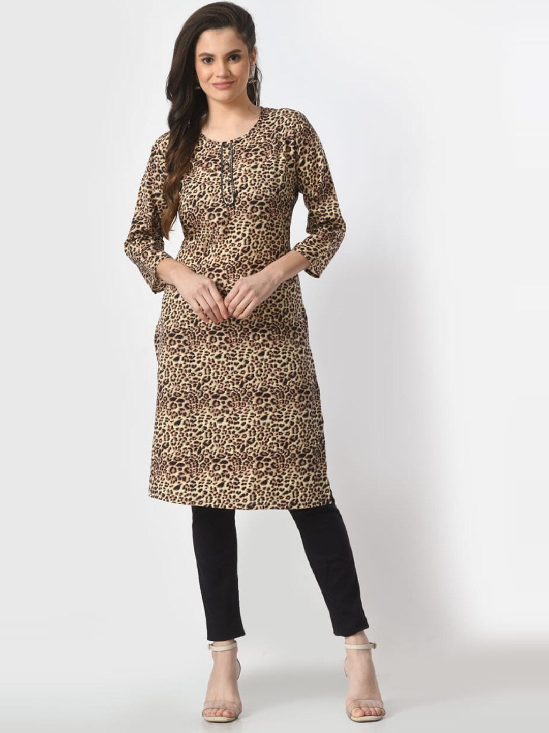 

BAESD Women Printed Kurta, Brown