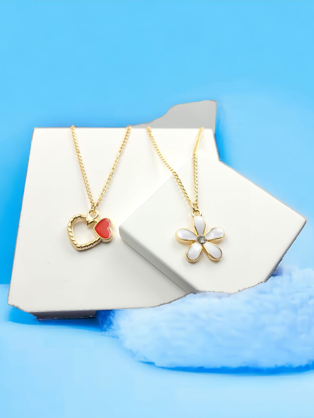 

Manikya Pack Of 2 Gold-Plated Contemporary Pendants with Chains