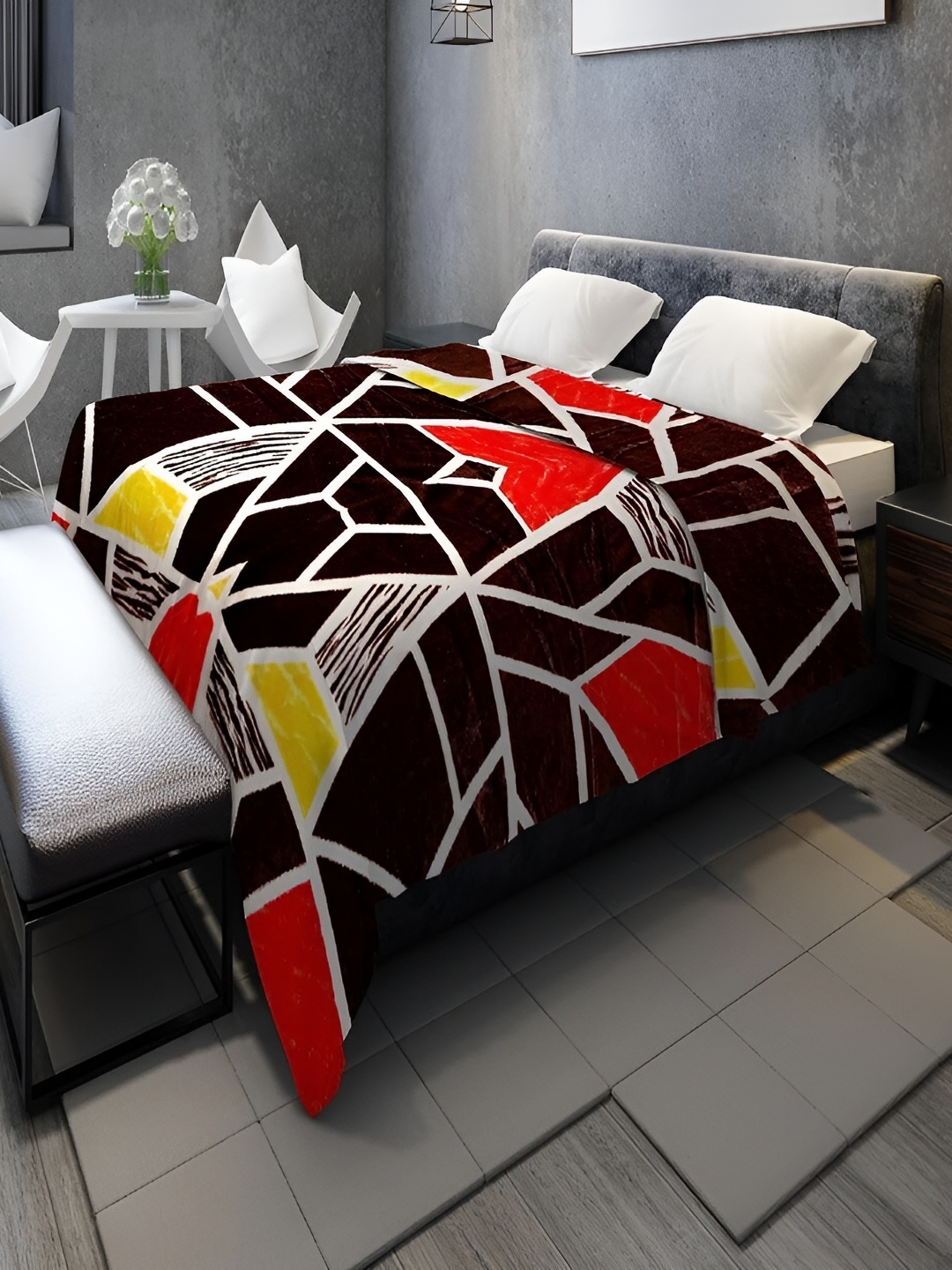 

Signature Brown & Orange Geometric Printed AC Room Double Bed Blanket