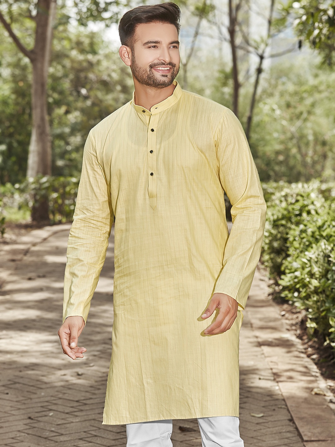 

Authentics Men Flared Sleeves Chikankari Kurta, Beige