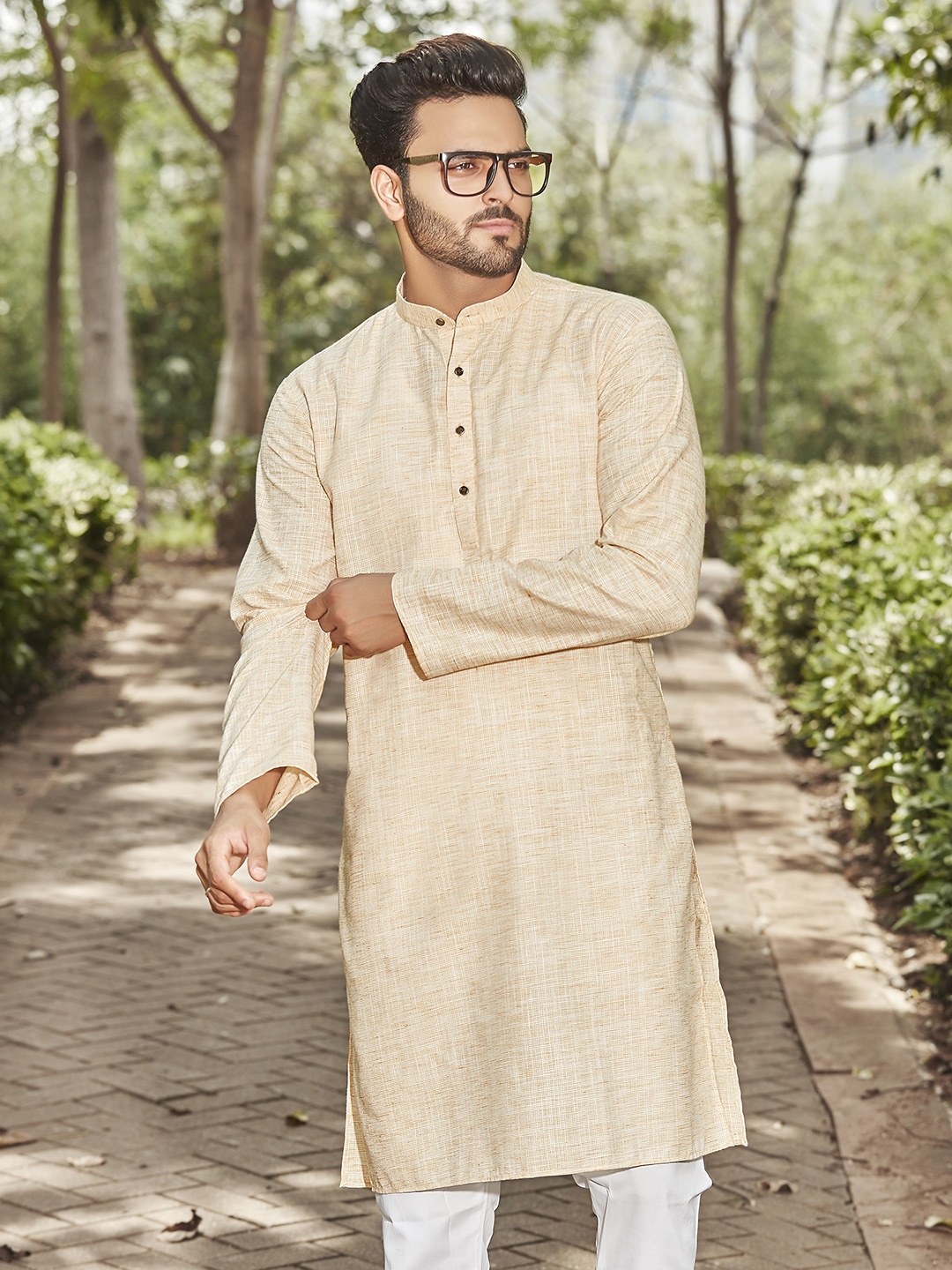 

Authentics Men Thread Work Anarkali Kurta, Orange