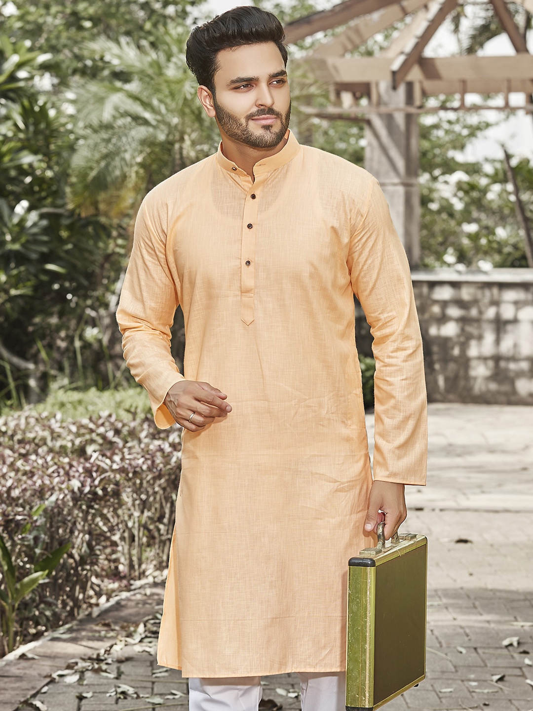 

Authentics Men Thread Work Kurta, Orange