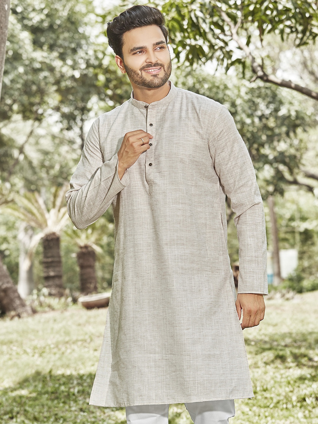 

Authentics Men Thread Work Anarkali Kurta, Grey