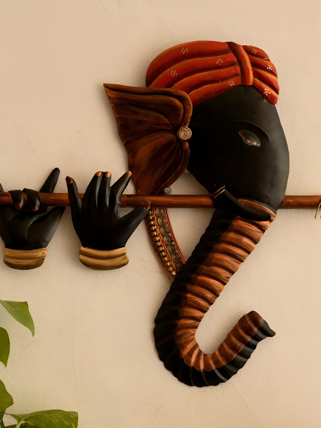 

TECHEL Brown & Red Textured Ganesha Wall Hanging, Black