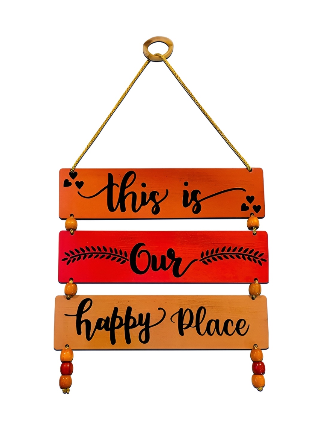 

TECHEL Orange-colored & Black This is Our Happy Place Wooden Wall Hanging