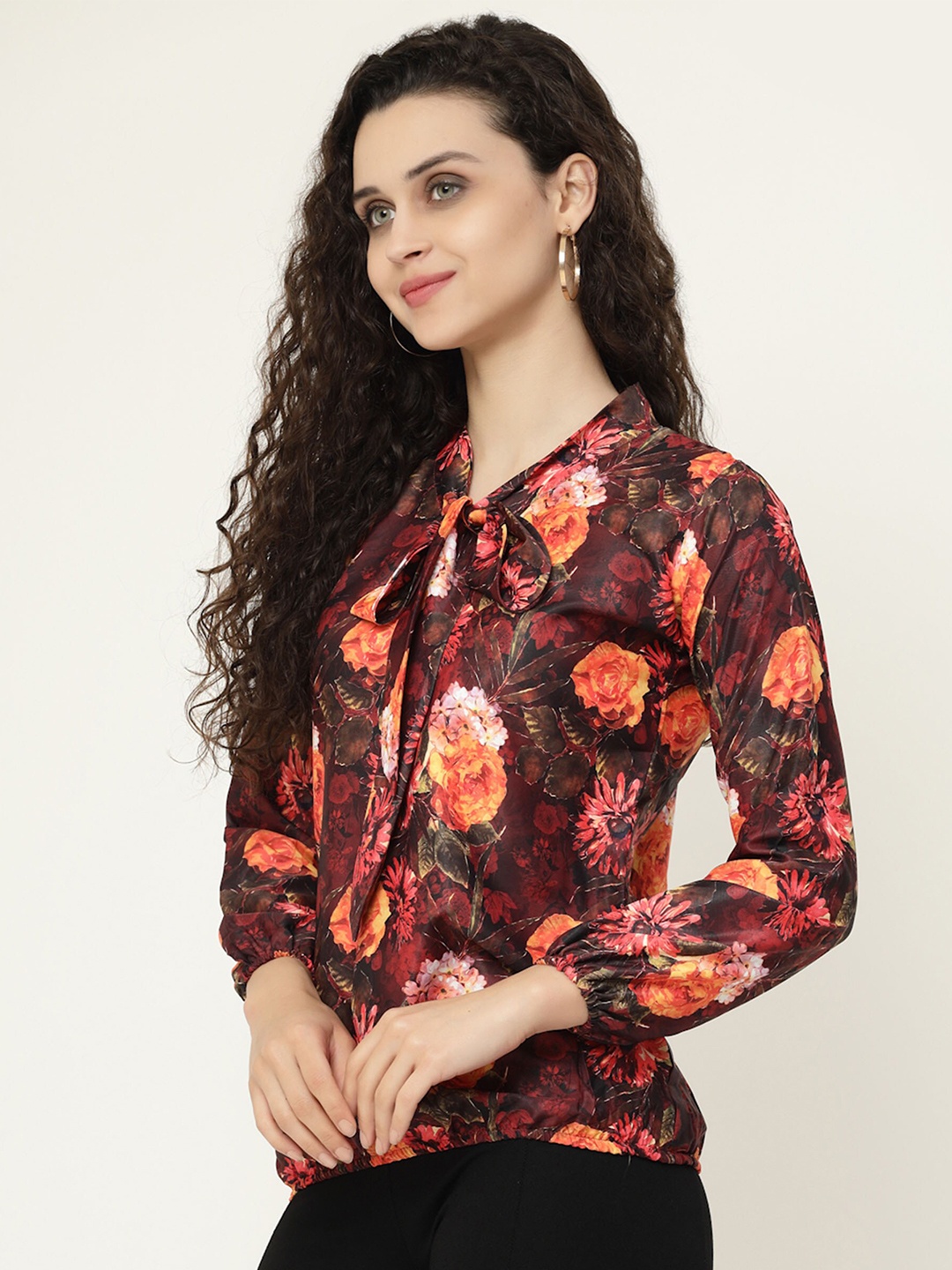 

MISS AYSE Floral Print Puff Sleeve Styled Back Top, Multi