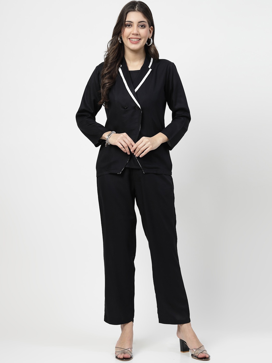 

Karmic Vision Round Neck Top & Blazer With Trousers, Black
