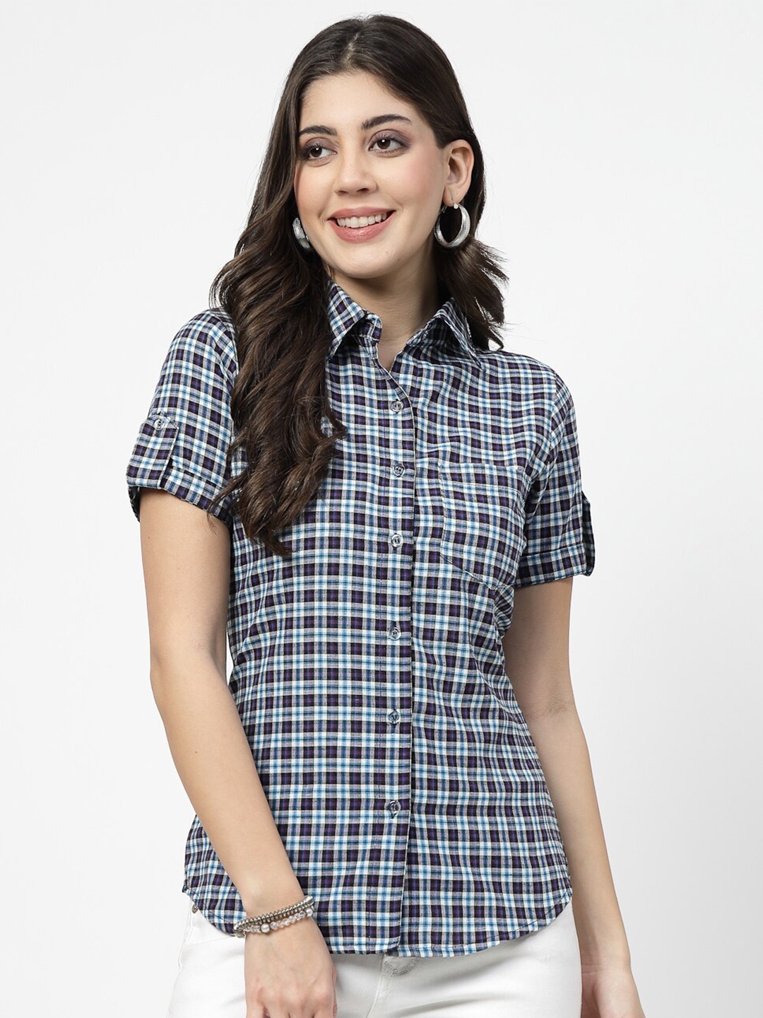 

Karmic Vision Women Tartan Checks Opaque Checked Casual Shirt, Multi