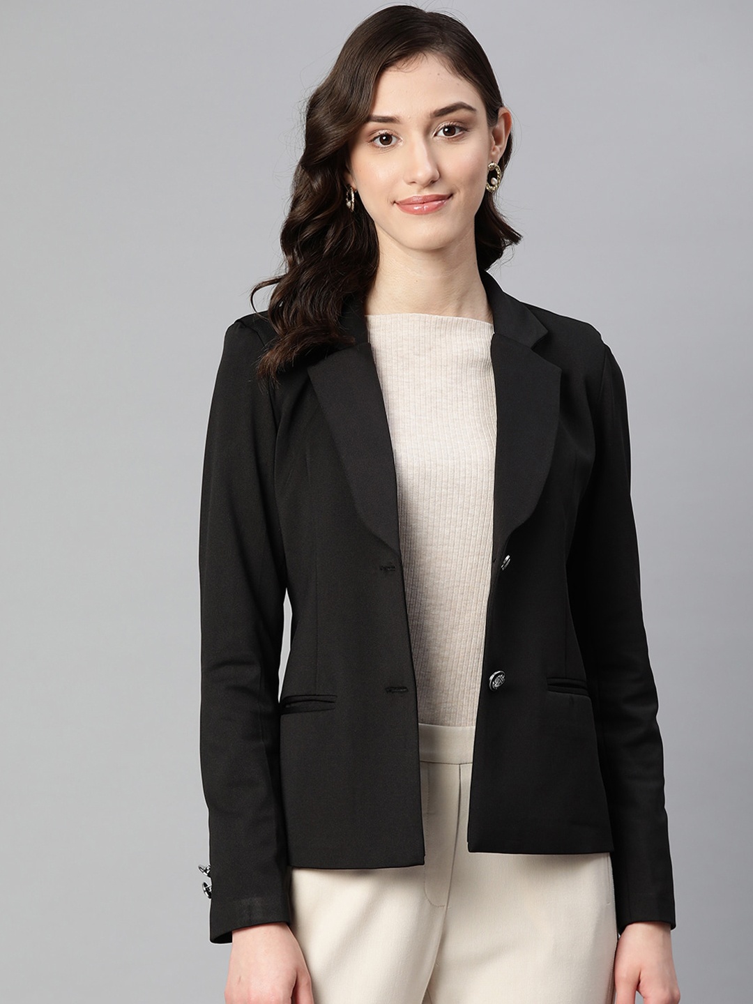 

Purple State Slim-Fit Notched Lapel Collar Single-Breasted Casual Blazer, Black