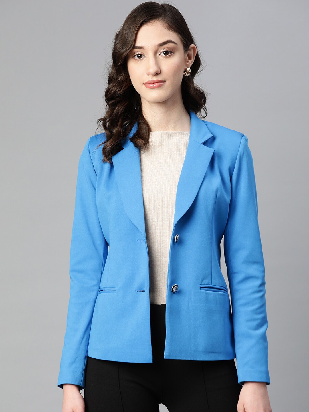 

Purple State Slim-Fit Notched Lapel Collar Single-Breasted Casual Blazer, Blue