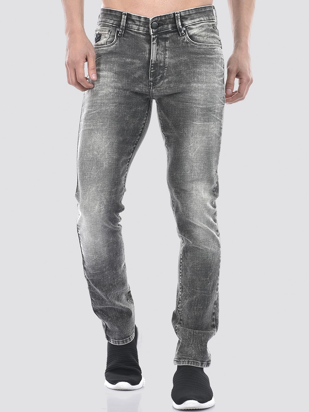 

Numero Uno Men Solid Tapered Fit Heavy Fade Stretchable Denim Jeans, Grey