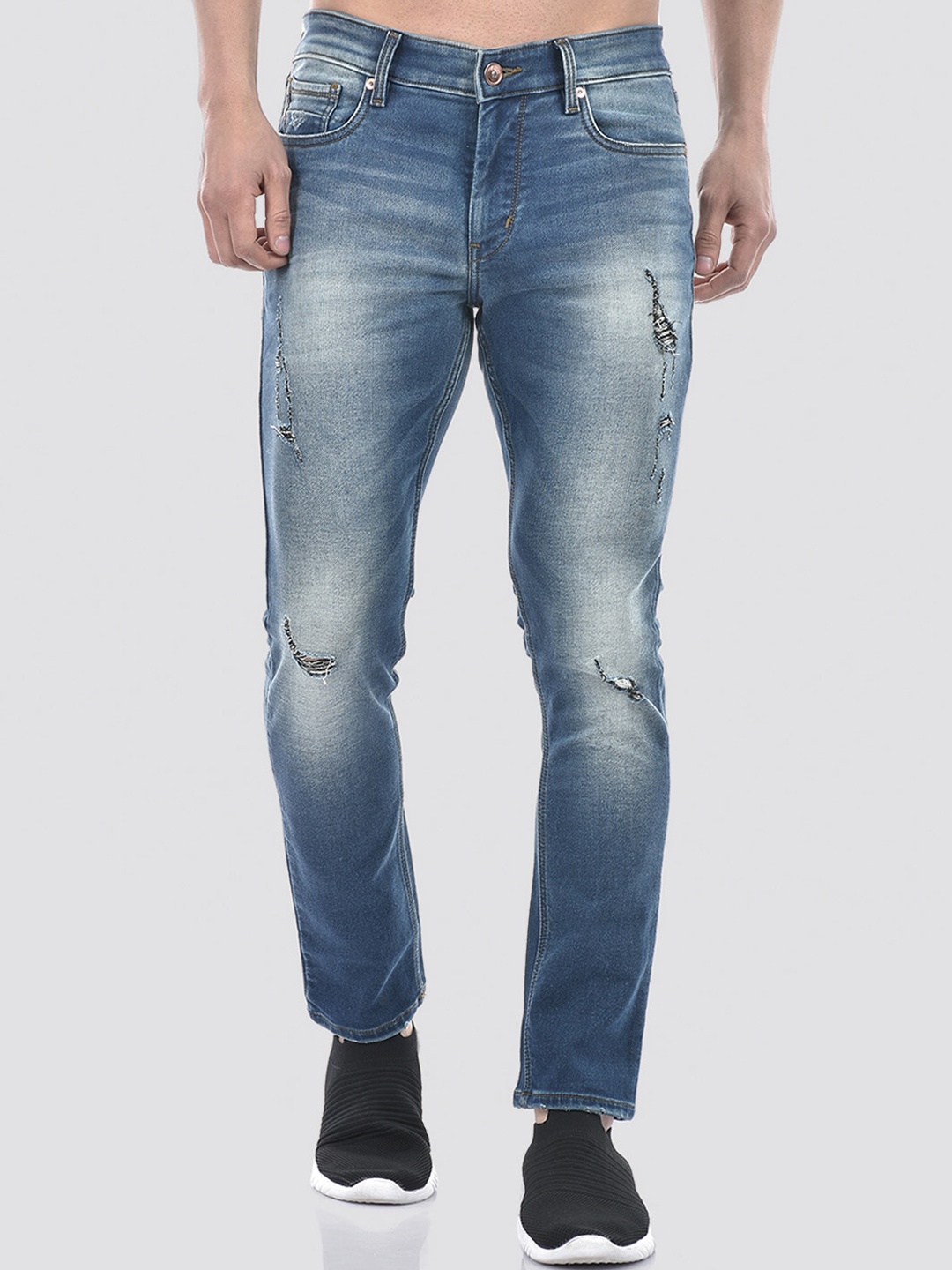 

Numero Uno Men Solid Skinny Fit Low-Rise Mildly Distressed Stretchable Jeans, Blue