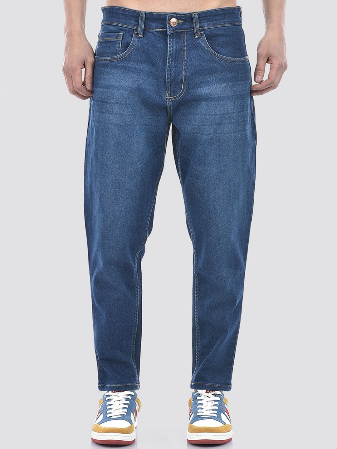 

Numero Uno Men Solid Tapered Fit Mid-Rise Cotton Stretchable Jeans, Navy blue