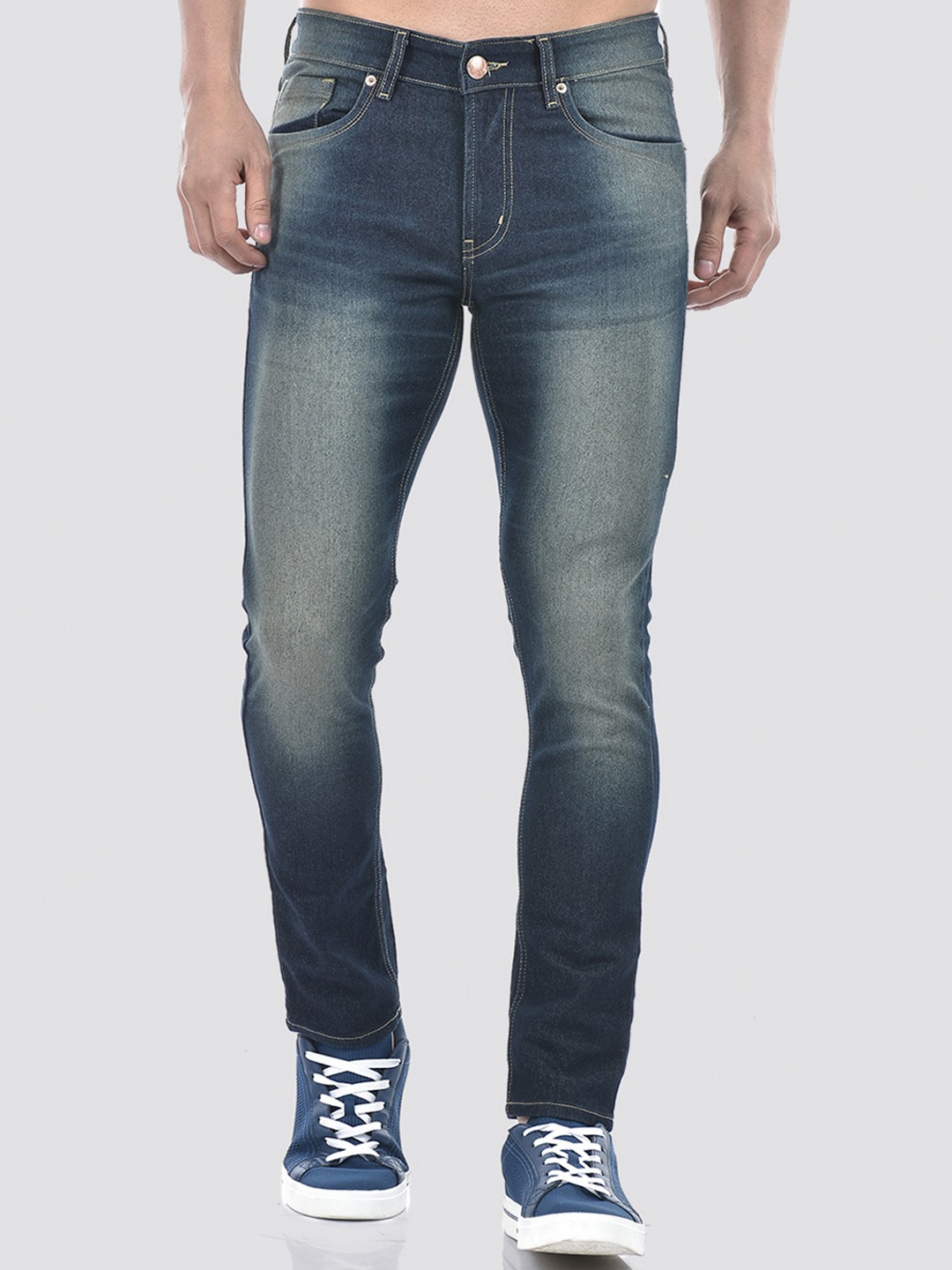 

Numero Uno Men Skinny Fit Low-Rise Heavy Fade Stretchable Jeans, Navy blue