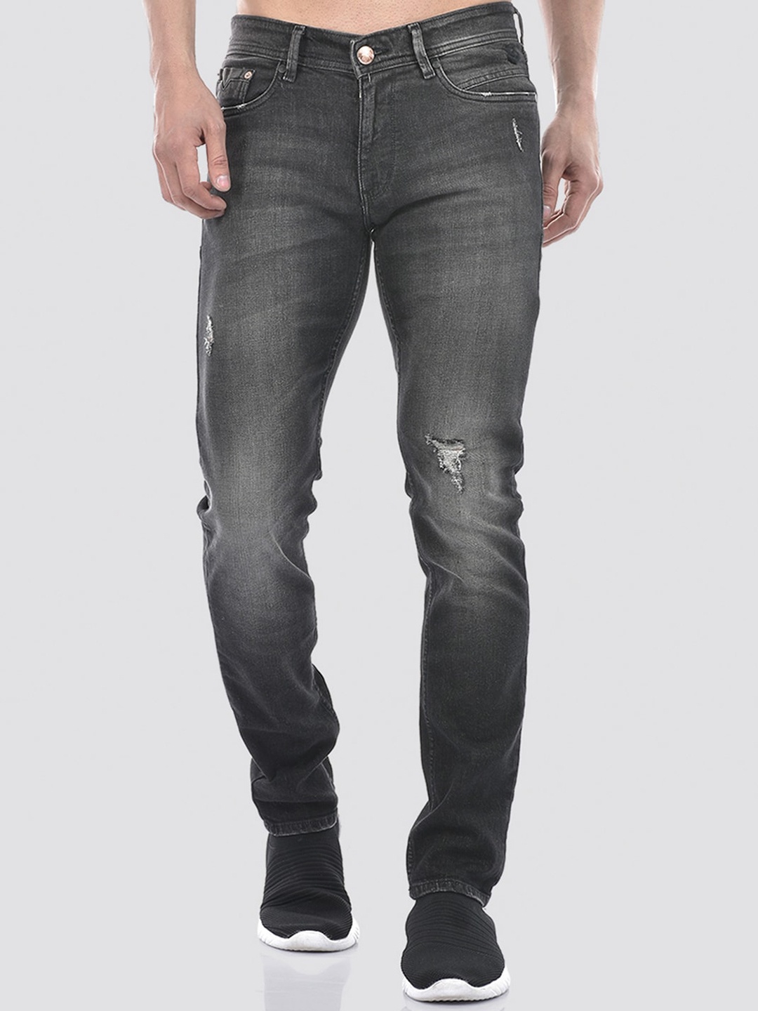 

Numero Uno Men Solid Tapered Fit Low-Rise Heavy Fade Stretchable Jeans, Grey