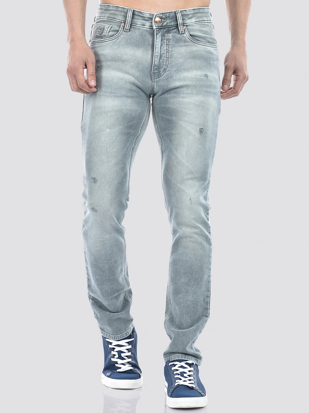 

Numero Uno Men Slim Fit Low-Rise Heavy Fade Stretchable Jeans, Grey