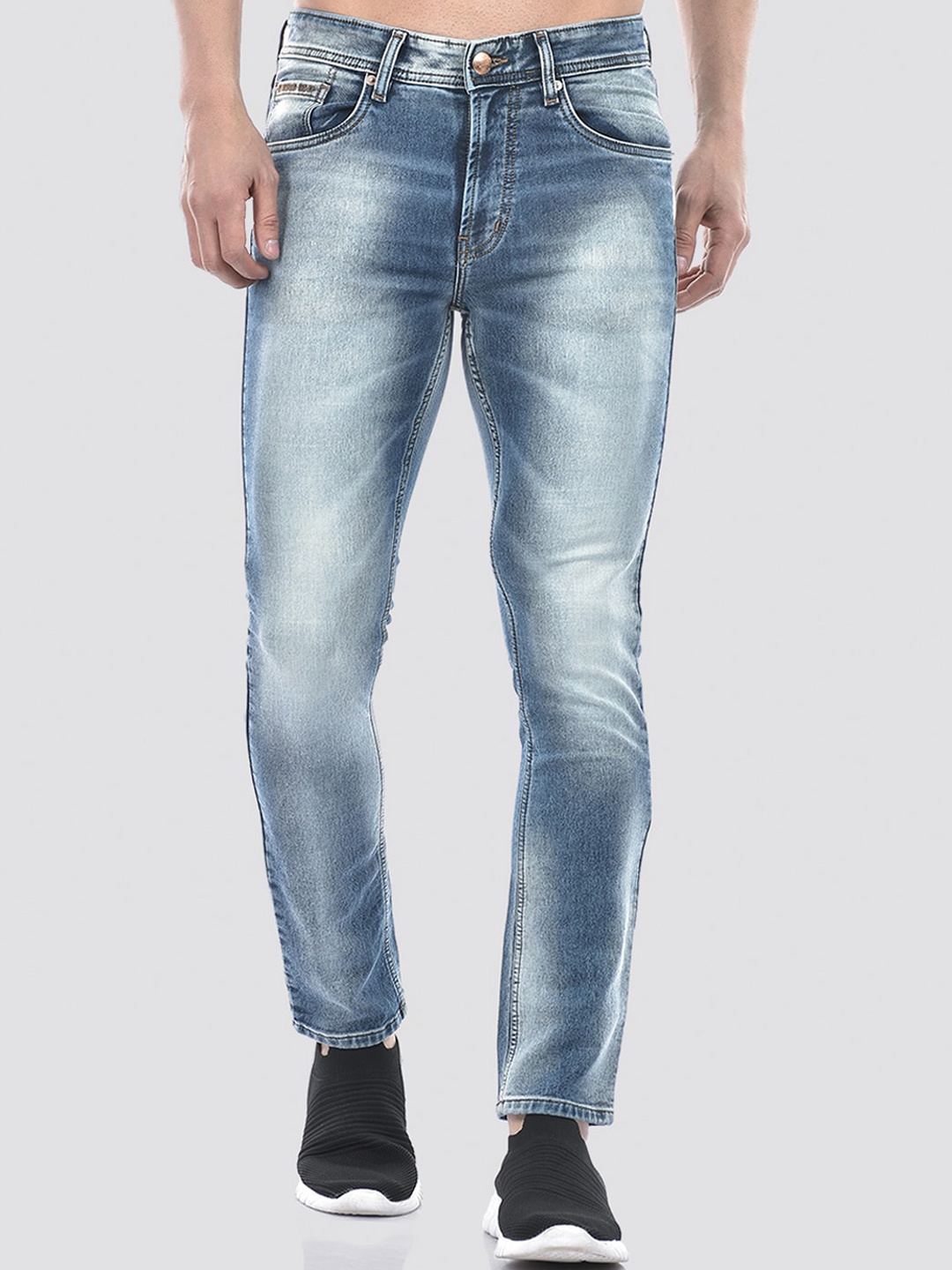 

Numero Uno Men Skinny Fit Low-Rise Heavy Fade Stretchable Jeans, Blue