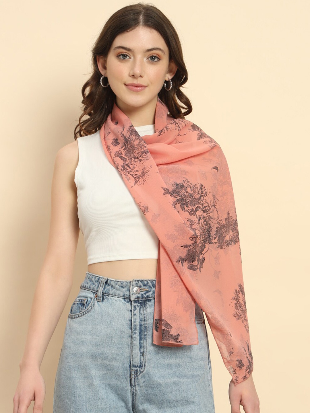 

Trend Arrest Floral Printed Scarf, Peach