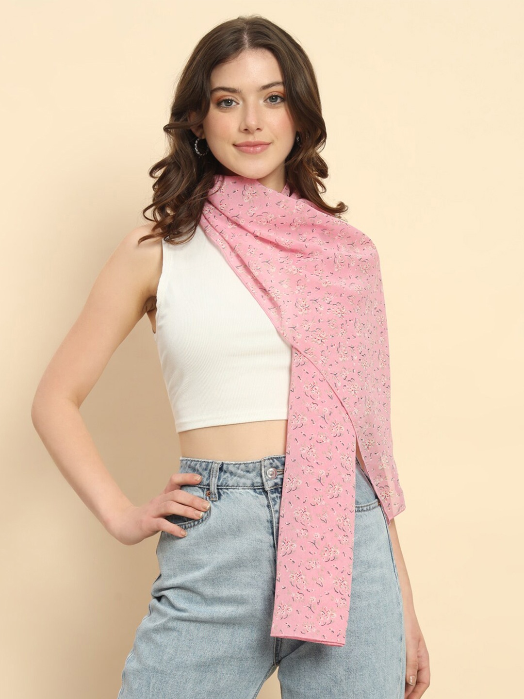 

Trend Arrest Floral Printed Scarf, Pink