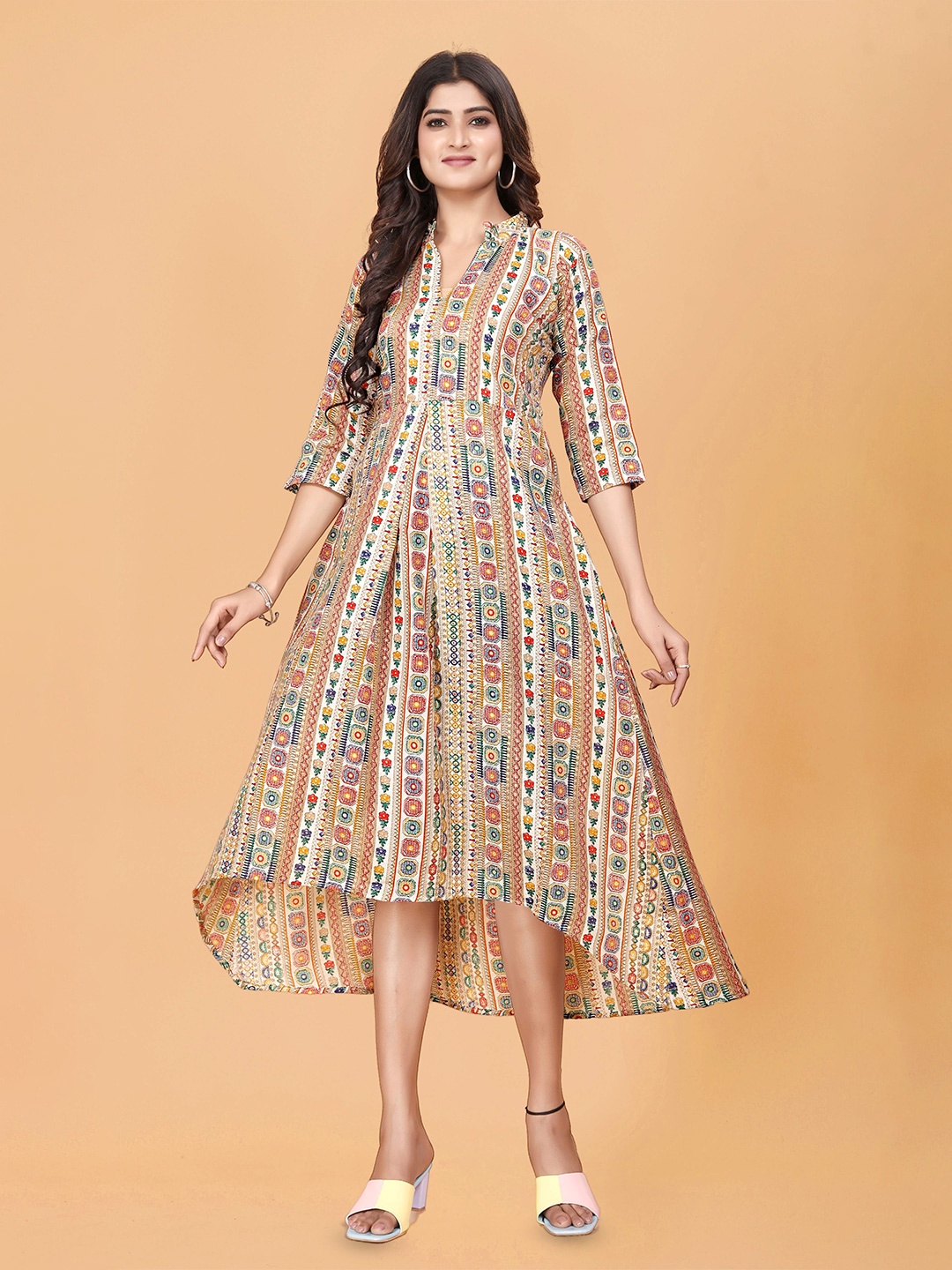 

BAESD Print A-Line Midi Dress, Beige