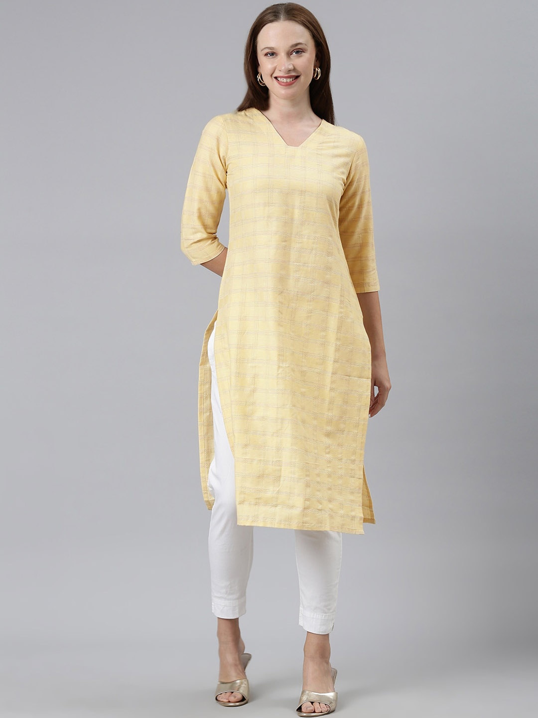 

KALINI Women Embroidered Chikankari Kurta, Yellow