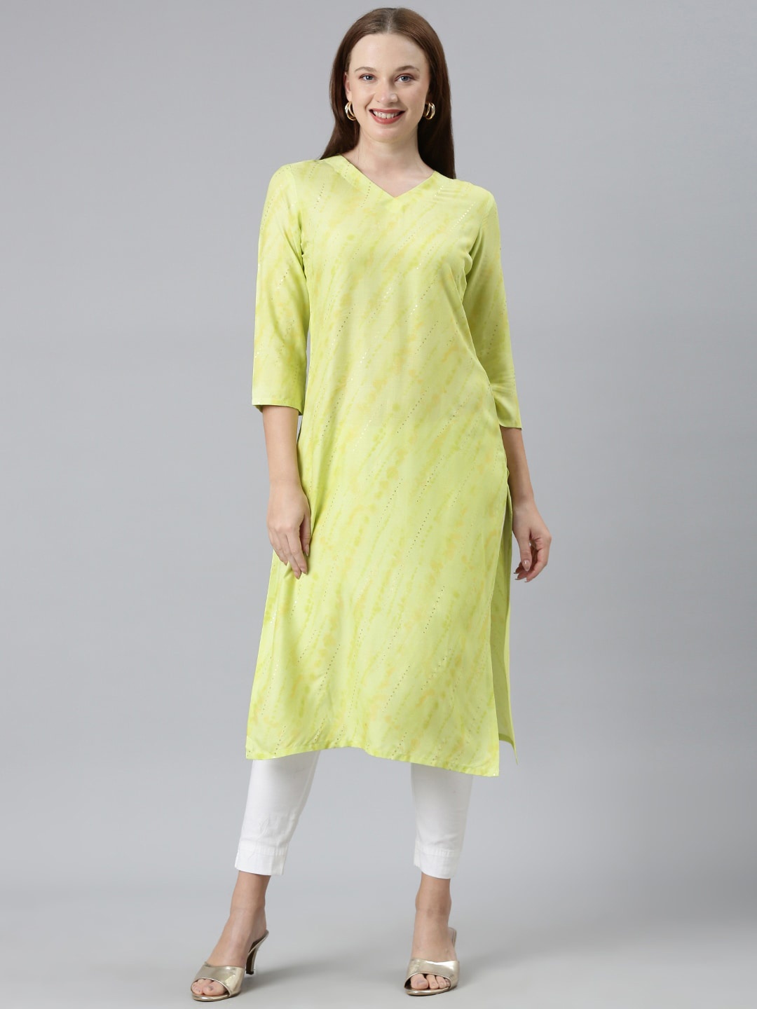 

KALINI Women Ethnic Motifs Embroidered Thread Work Kurta, Green