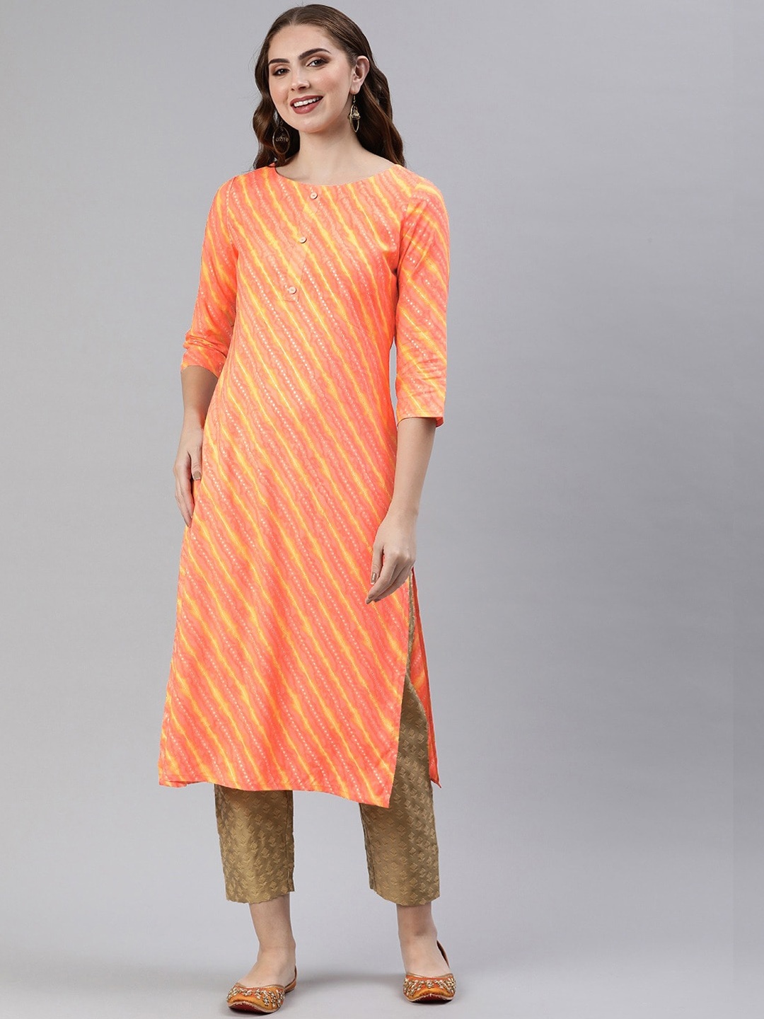 

HRITIKA Women Striped Gotta Patti Kurta, Orange