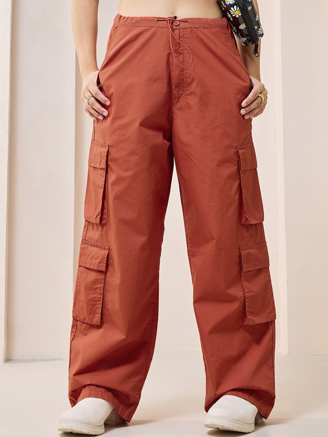 

Bewakoof Women Oversized Cargo Parachute Pants, Orange