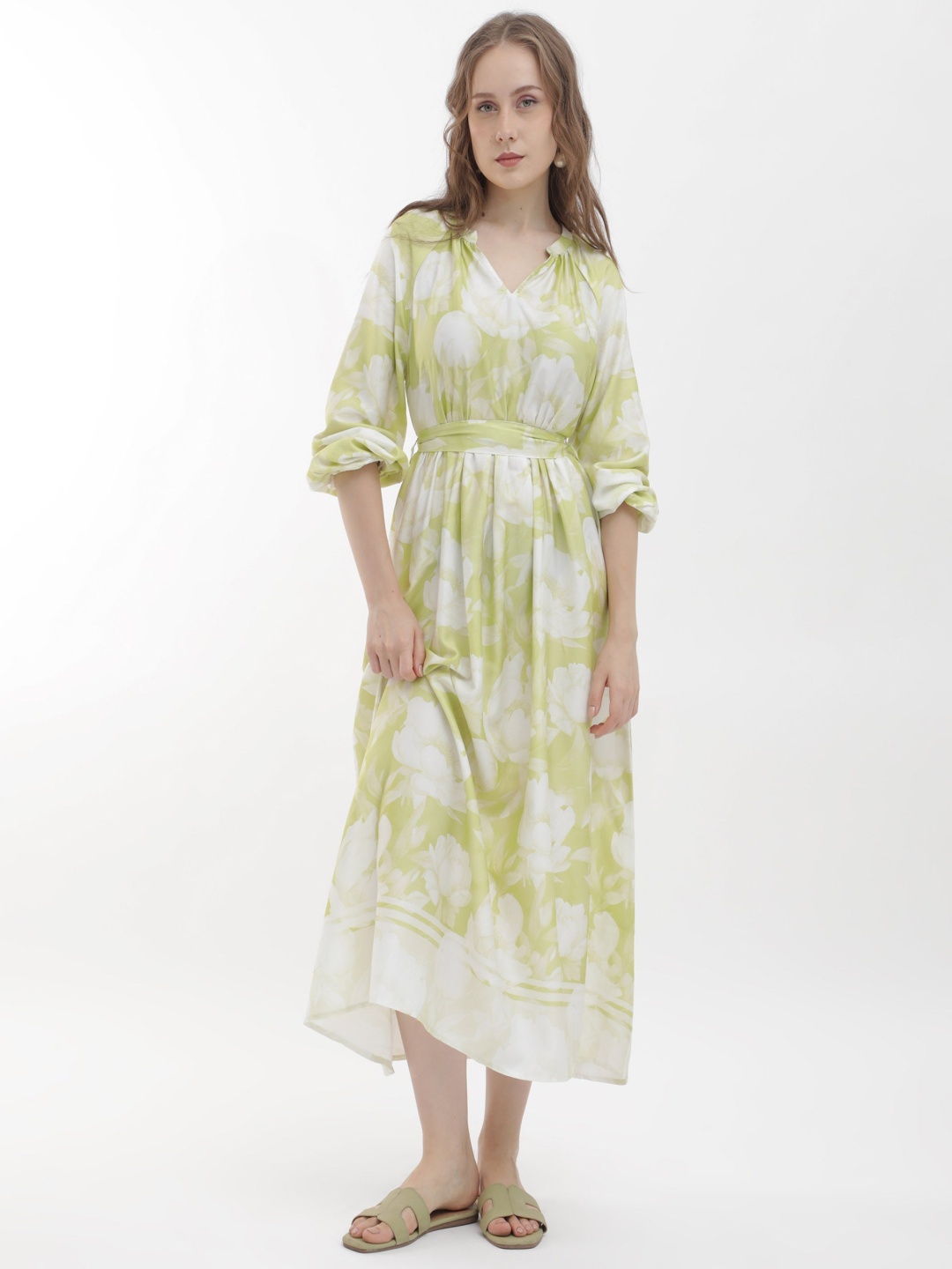 

RAREISM Floral Printed Fit & Flare Midi Dress, Green