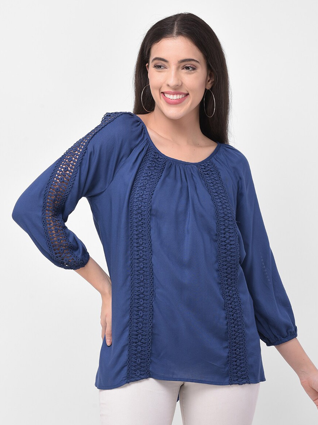 

250 DESIGNS Puff Sleeve Top, Blue