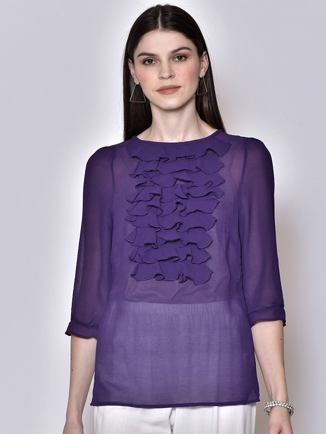 

250 DESIGNS Sheer Georgette Top, Purple
