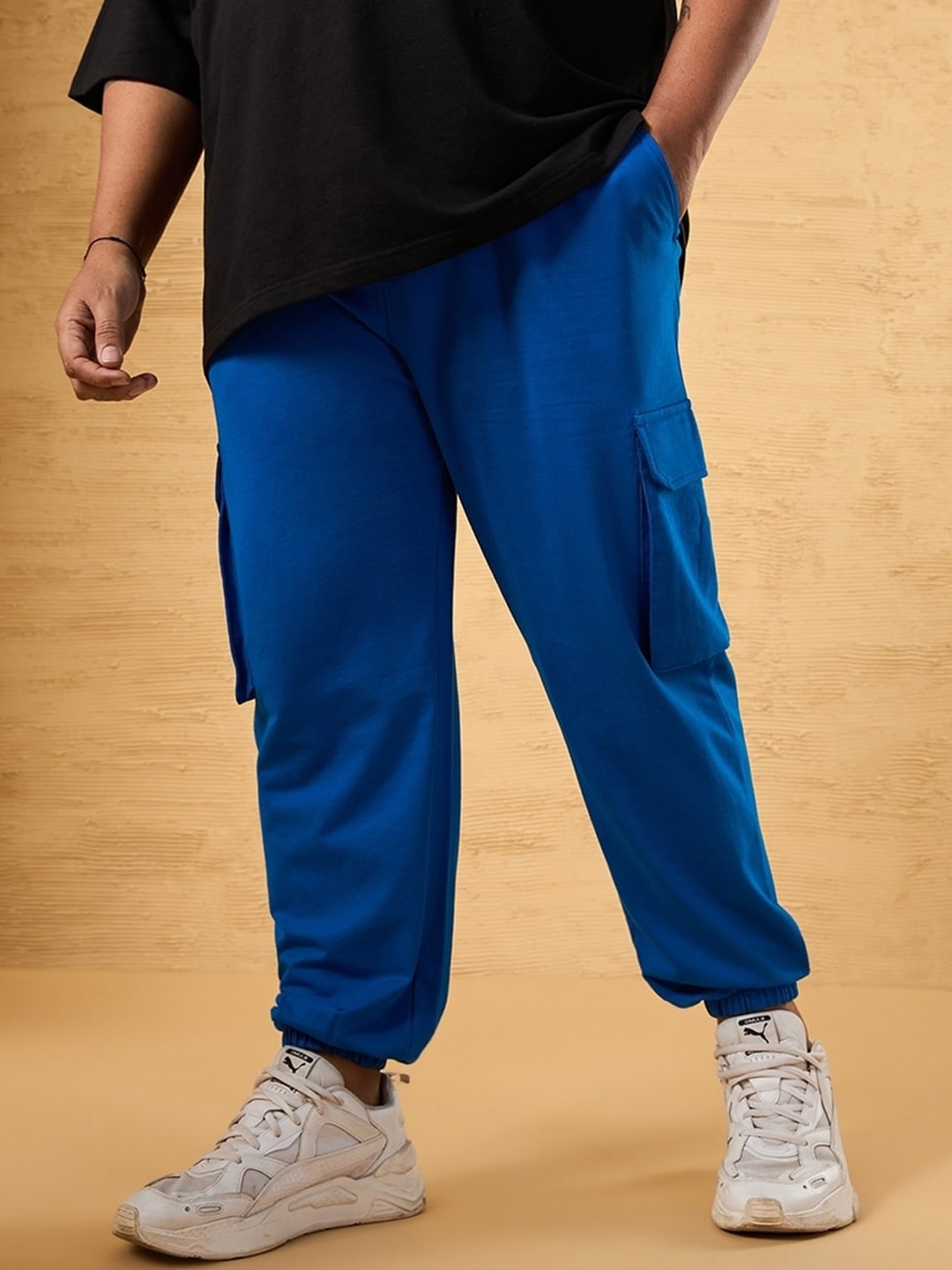 Bewakoof Air 1.0 Men Oversized Plus Size Cargo Joggers, Blue