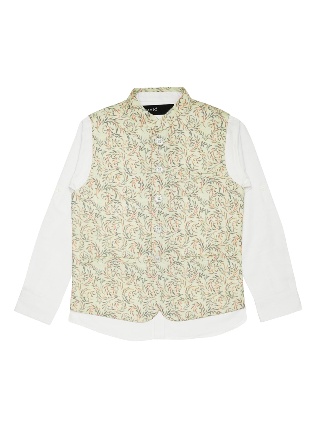 

CAVIO Boys Printed Pure Cotton Comfort Fit Nehru Jackets, Sea green