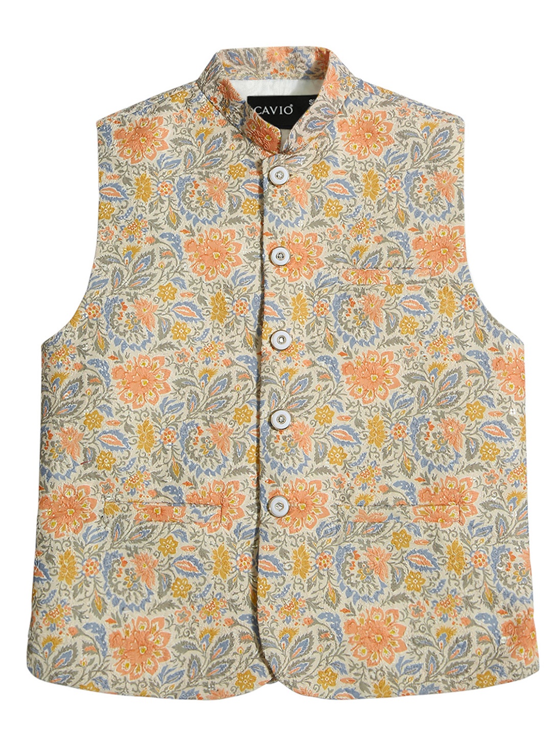 

CAVIO Boys Traditional Embroidered Nehru Jacket, Orange