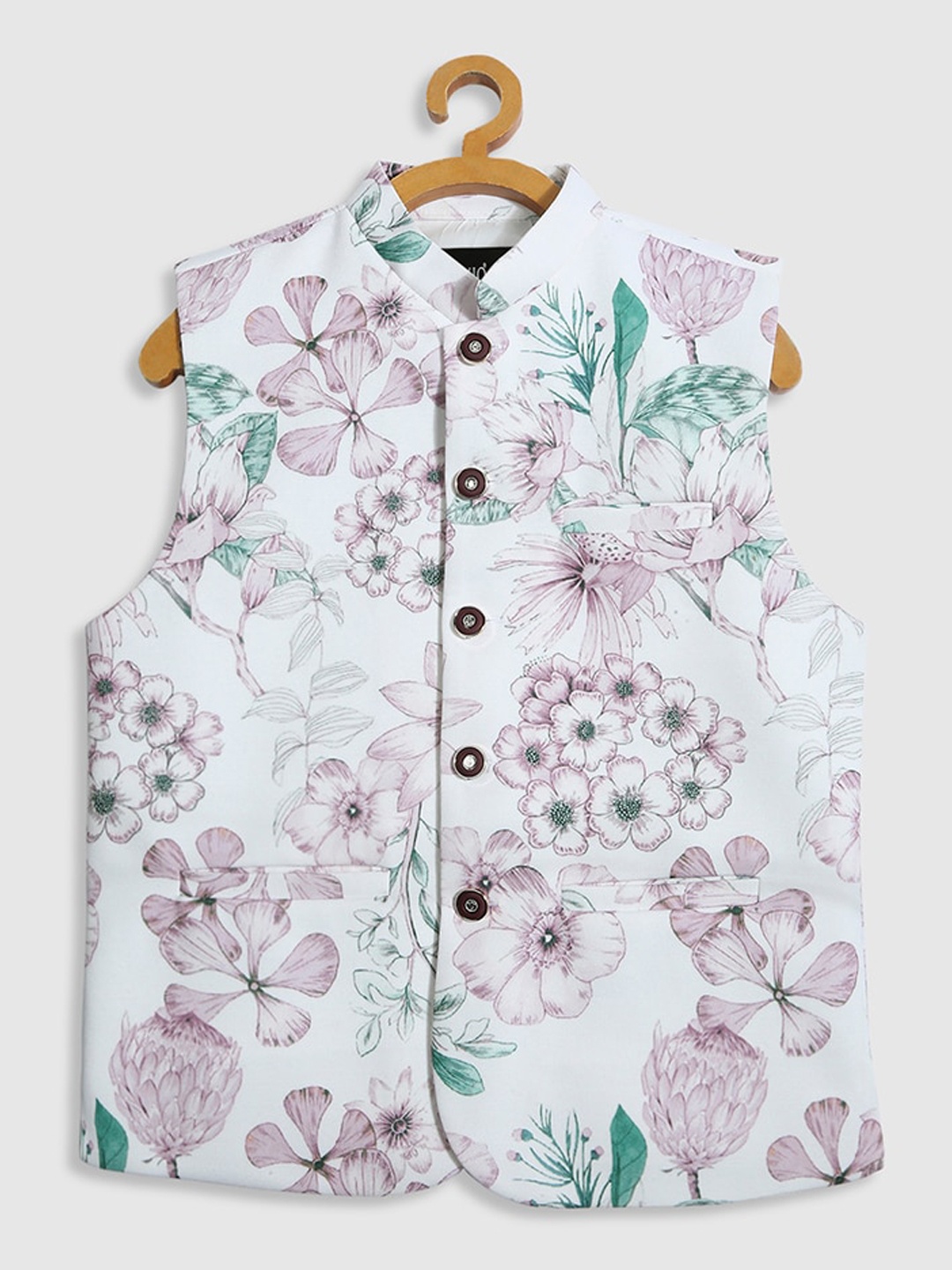 

CAVIO Boys Printed Comfort Fit Pure Cotton Woven Nehru Jacket, Pink