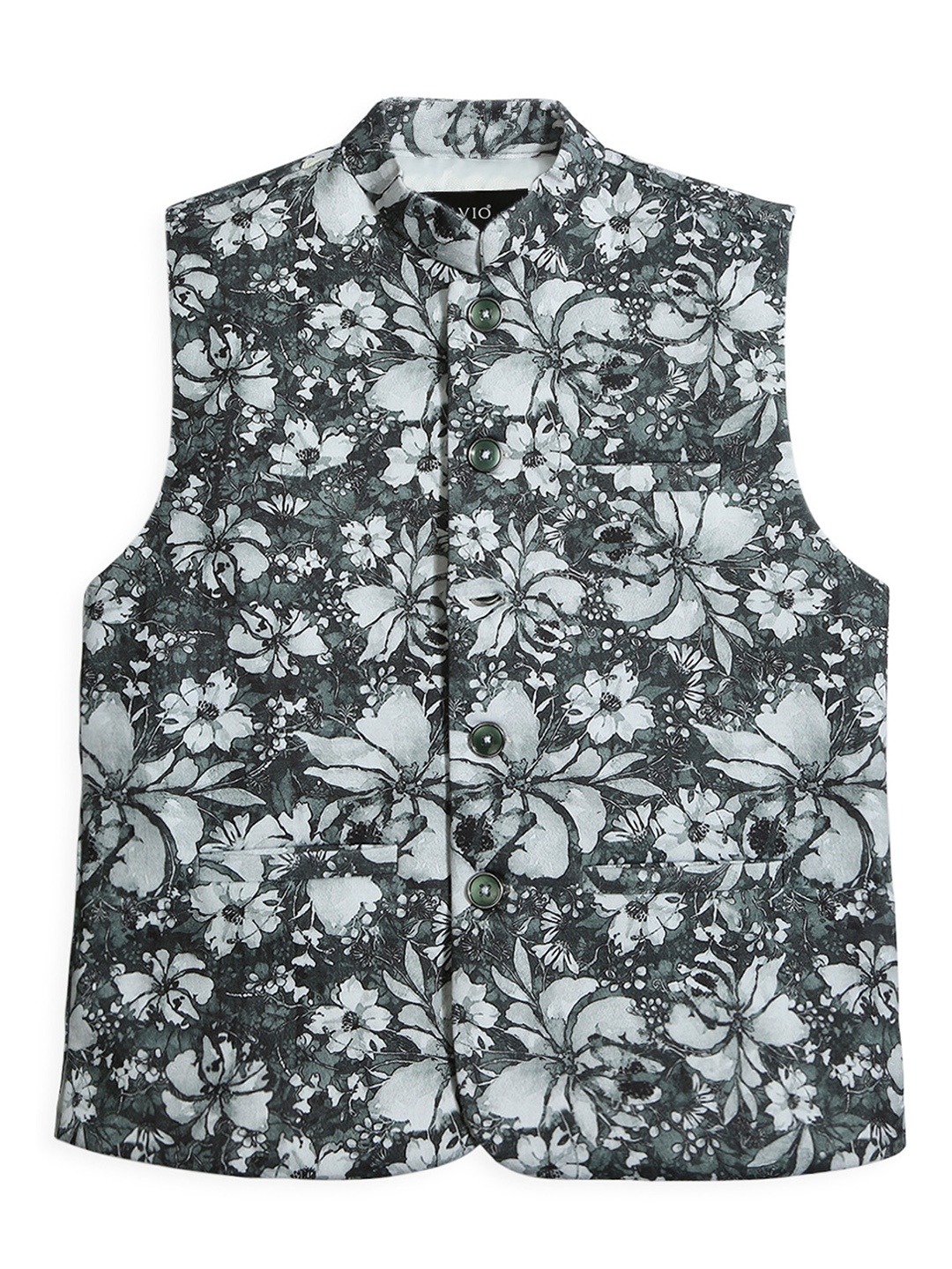 

CAVIO Boys Printed Pure Cotton Comfort Fit Nehru Jackets, Green