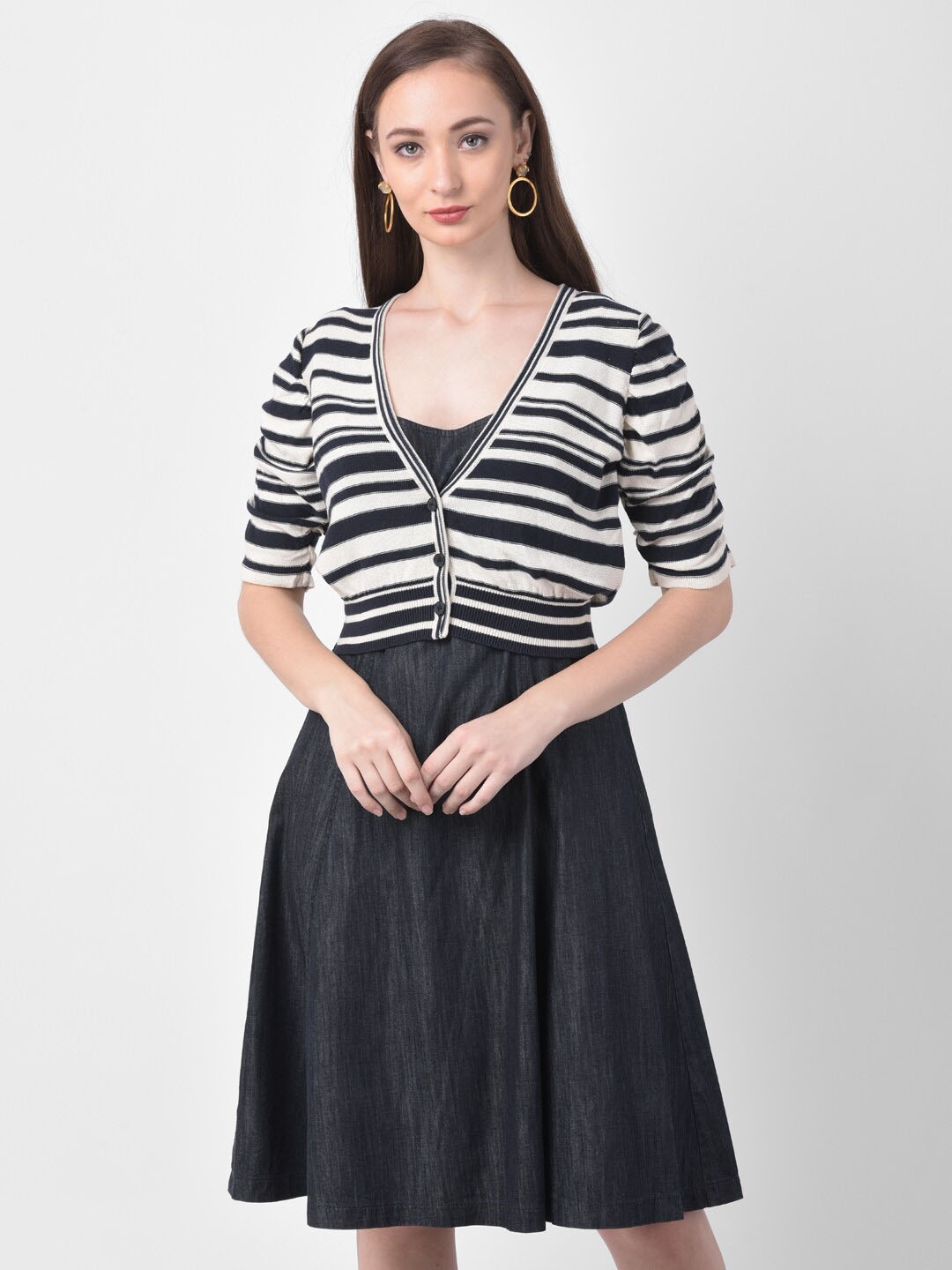 

250 DESIGNS Striped Fit & Flare Dress, Black