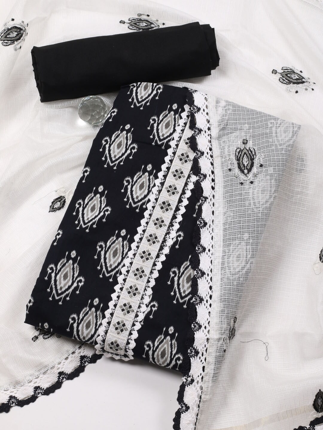 

Meena Bazaar Printed Unstitched Dress Material, Black