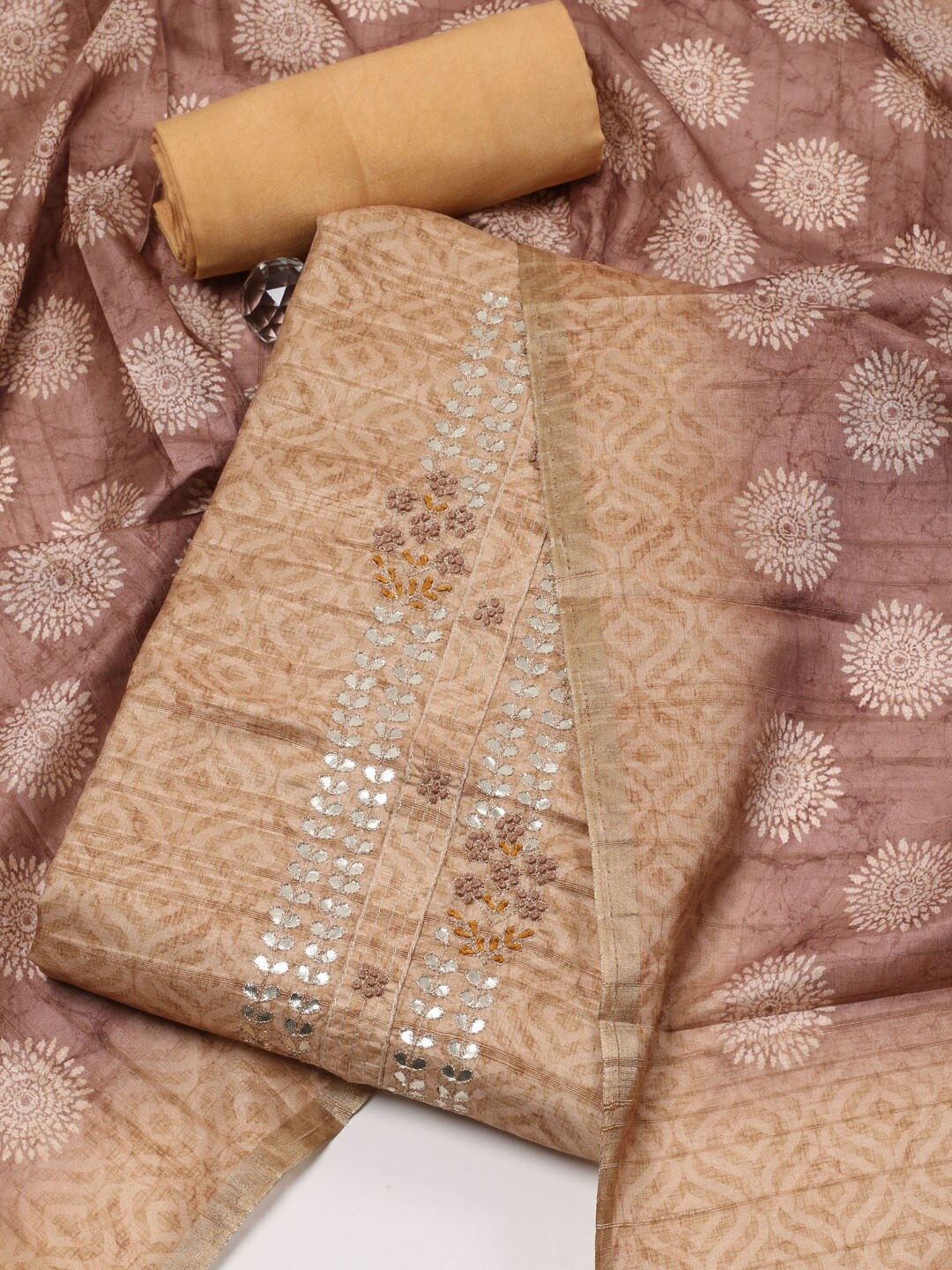 

Meena Bazaar Ethnic Motifs Printed Unstitched Dress Material, Mustard