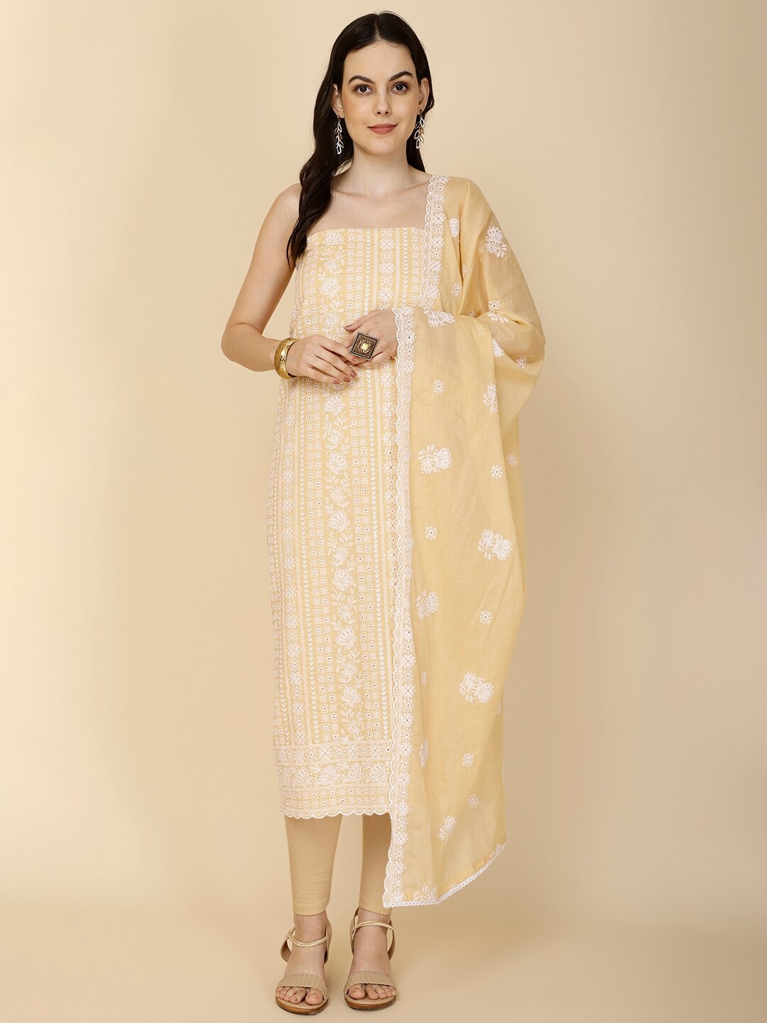 

Meena Bazaar Ethnic Motifs Embroidered Unstitched Dress Material, Yellow